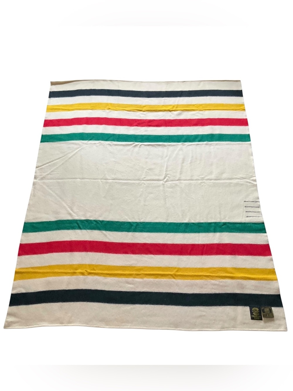 Vintage Northwest Traders Pure Wool Blanket in Cream Multi Stripe colors NEW
